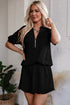 Half Zip Puff Sleeve Top and Ruffled Shorts Set